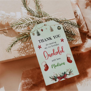 Stocking Christmas 1st Birthday Party Gift Tags