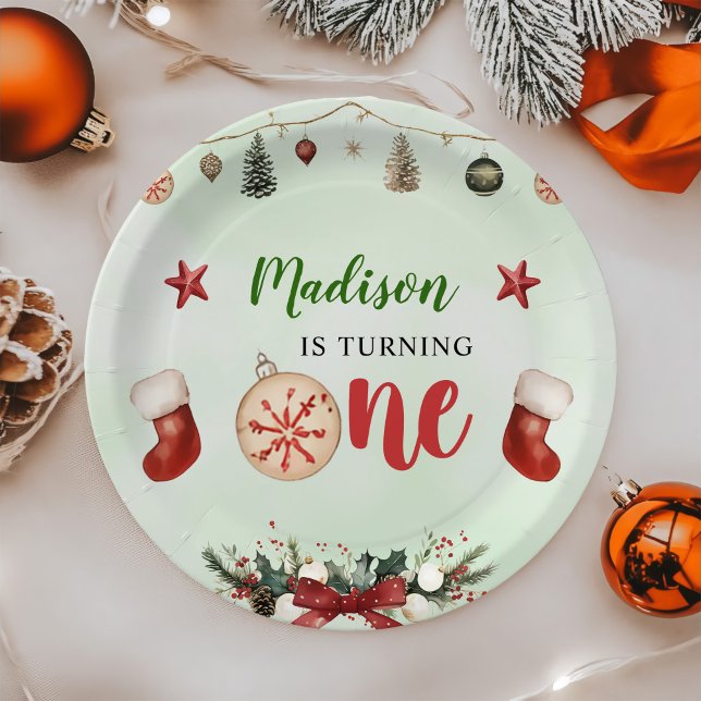 Stocking Christmas First Birthday Party Paper Plates (Creator Uploaded)