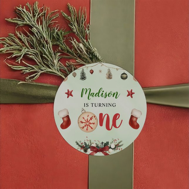 Stocking Christmas Winter Birthday Party Classic Round Sticker (Creator Uploaded)