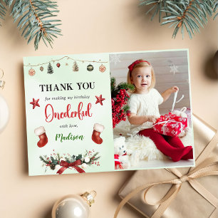 Stocking Christmas Winter Birthday Party Photo Thank You Card