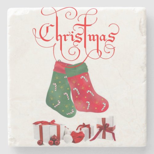 Stocking Marble Stone Coaster Christmas