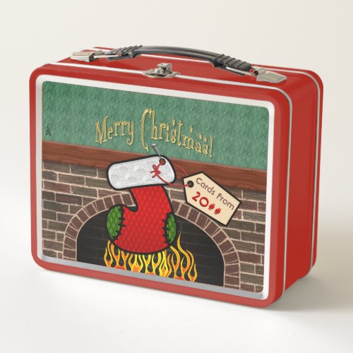 Stocking Over Fireplace Card Keeper Personalized Metal Lunch Box