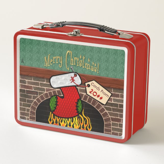 Stocking Over Fireplace Card Keeper (Personalized) Metal Lunch Box (Front)