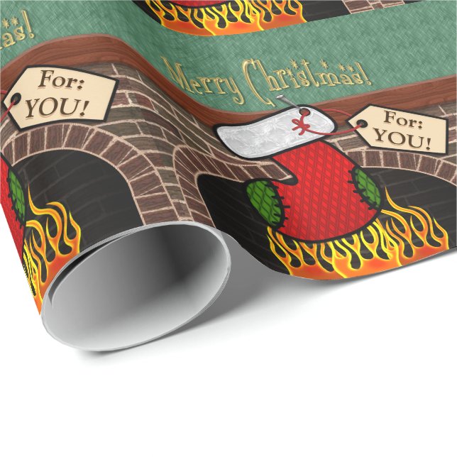 Stocking Over Fireplace Wrapping Paper (Roll Corner)