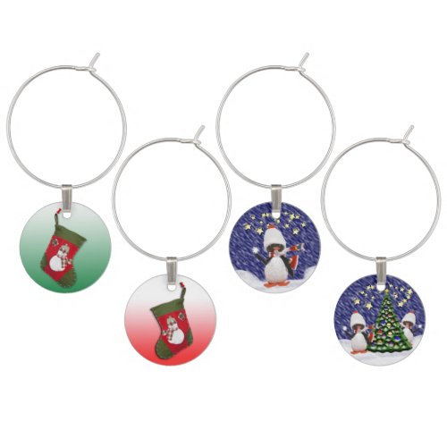 Stocking  Penguin Christmas Themes Wine Glass Charm