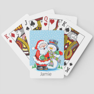Stocking Stuffer Add Name Santa Claus Snowman Poker Cards