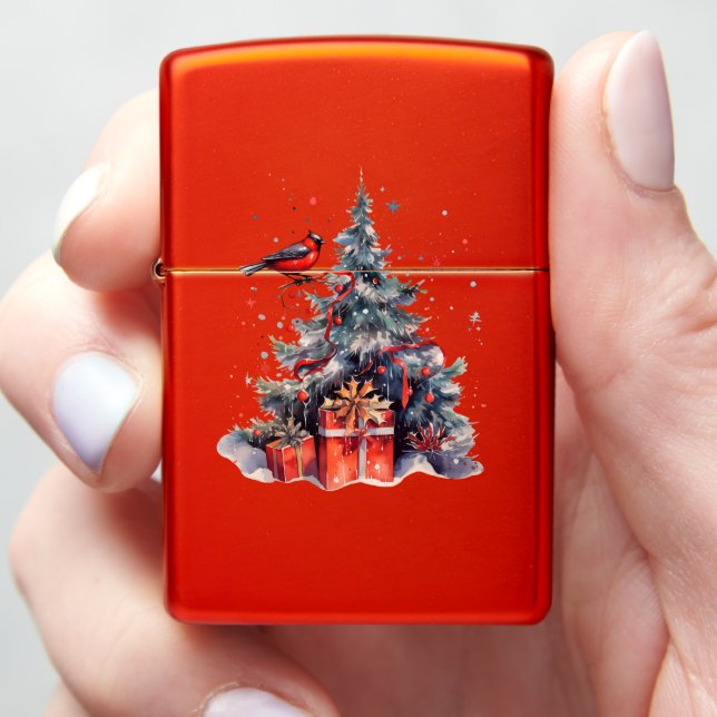 Stocking Stuffer Holiday Tree Nature Bird Gift Red Zippo Lighter (In Hand)