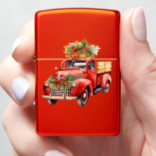 Stocking Stuffer Pickup Truck & Tree on Red Gift Zippo Lighter