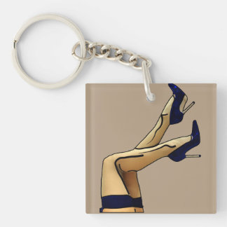 Stockings and Blue Stiletto Heels Keychain