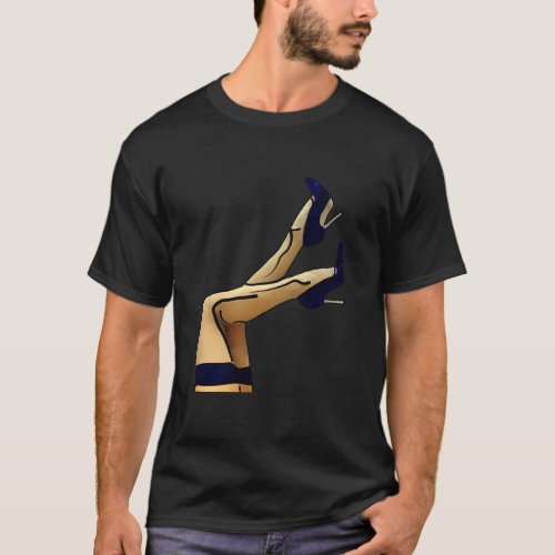Stockings and Blue Stiletto Heels T_Shirt