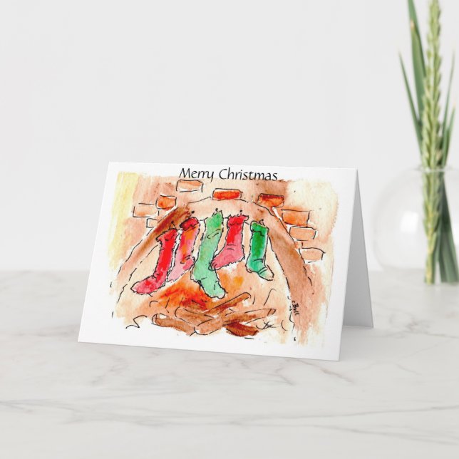 Stockings Fireplace Merry Christmas Xmas Art Cards (Front)