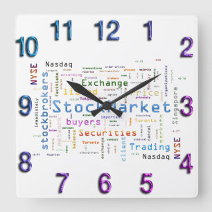 StockMarket Design Word cloud concept Square Wall Clock
