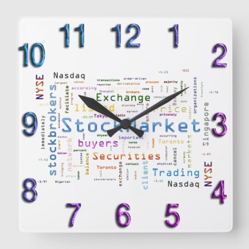 StockMarket Design  Word cloud concept Square Wall Clock