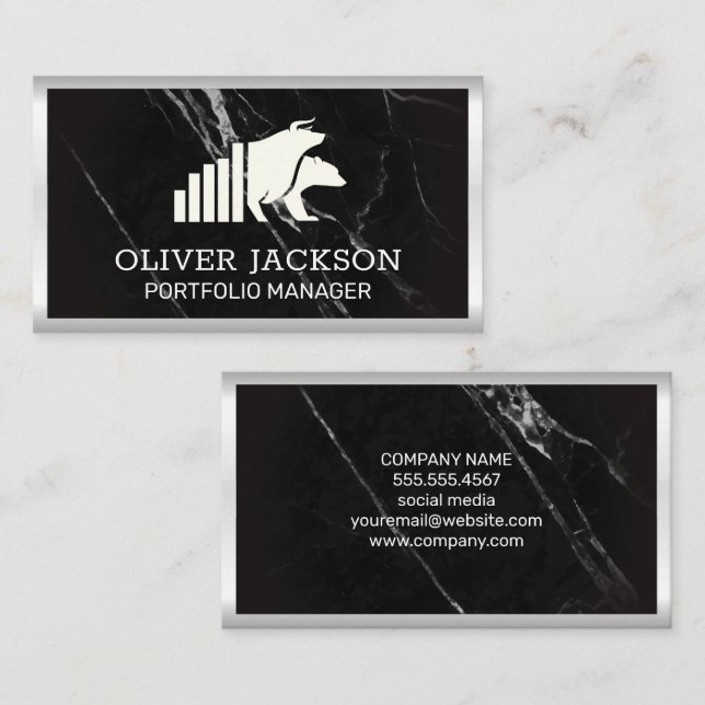Stocks | Bull Bear Market Logo | Marble Business Card (Front/Back)