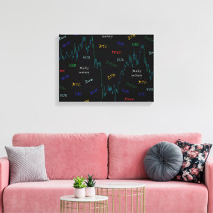Stocks Forex Trading Colorful Chart On Black Canvas Print