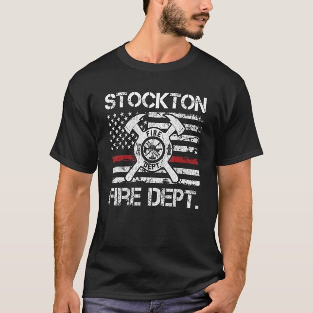 Stockton California Fire Department Thin Red Line  T-Shirt (Front)