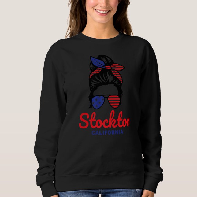 Stockton California Retro Messy Bun   Sweatshirt (Front)