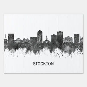 Stockton California Skyline BW Sign