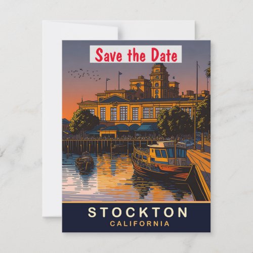 Stockton California Travel Postcard  Save The Date