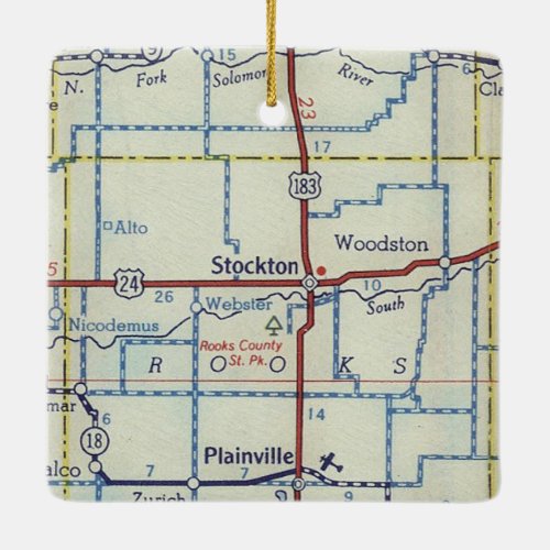 Stockton KS Vintage Map Ceramic Ornament