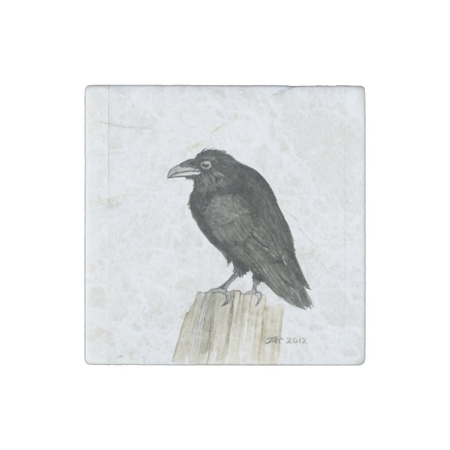 Stocky Raven Marble Stone Magnet (Front)