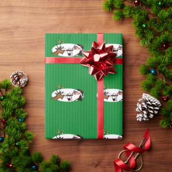 Stogie Santa And Reindeer Green Wrapping Paper by BastardCard at Zazzle
