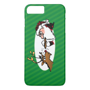 Stogie Santa and Reindeer on Green Stripes iPhone 8 Plus/7 Plus Case