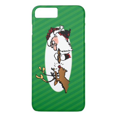 Stogie Santa and Reindeer on Green Stripes iPhone 8 Plus7 Plus Case