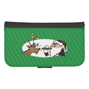 Stogie Santa and Reindeer on Green Stripes Samsung S4 Wallet Case