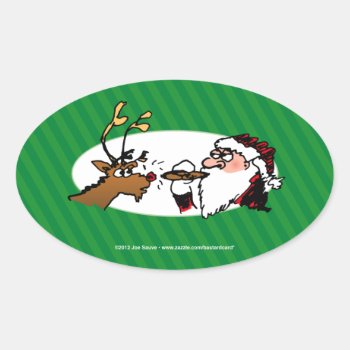 Stogie Santa Funny Cartoon Oval Sticker by BastardCard at Zazzle