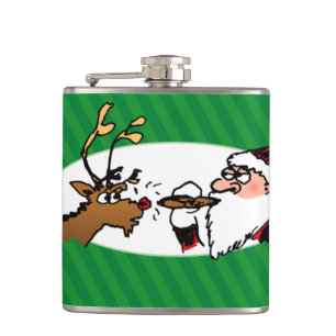 Stogie Smoking Santa Funny Green Stripe Christmas Flask