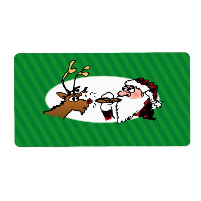 Stogie Smoking Santa Funny Green Stripe Christmas Label (Front)
