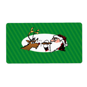Stogie Smoking Santa Funny Green Stripe Christmas Label