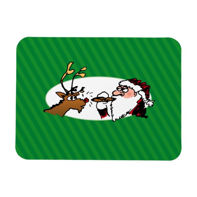 Stogie Smoking Santa Funny Green Stripe Christmas Magnet (Horizontal)