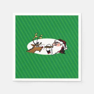 Stogie Smoking Santa Funny Green Stripe Christmas Napkins