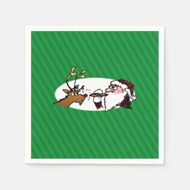 Stogie Smoking Santa Funny Green Stripe Christmas Napkins (Front)