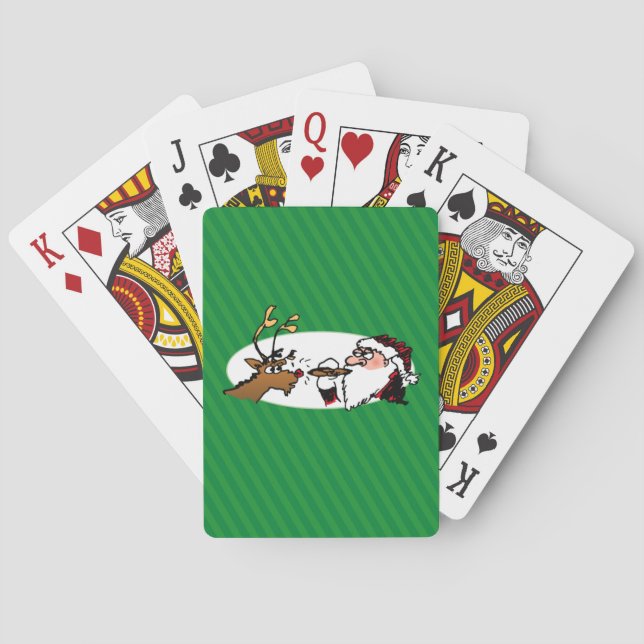 Stogie Smoking Santa Funny Green Stripe Christmas Poker Cards (Back)