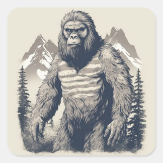 Stoic Bigfoot: Minimalist Patriotic Square Sticker