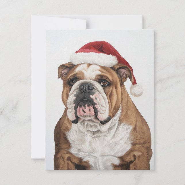 Stoic Bulldog Painting Santa Hat Christmas Holiday Card (Front)