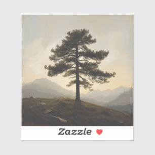 Stoic Grace – Lone Pine Tree Painting Images Sticker