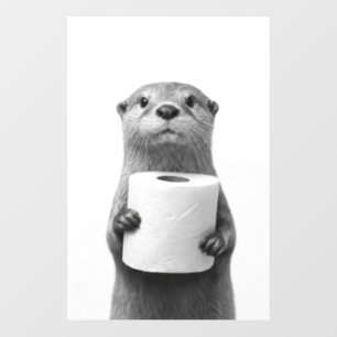 Stoic Otter Holding Toilet Paper Roll Black White Wall Decal