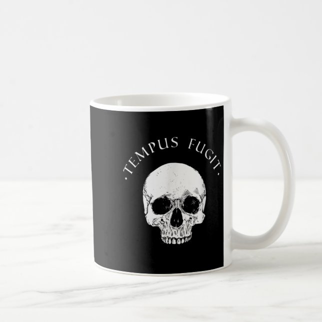Stoic Philosophy Tempus Fugit Skull Stoicism Quote Coffee Mug (Right)