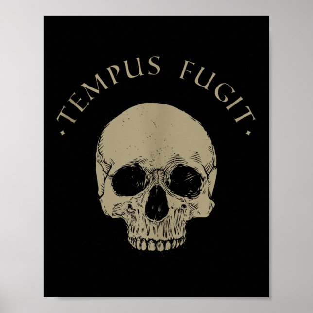 Stoic Philosophy Tempus Fugit Skull Stoicism Quote Poster (Front)