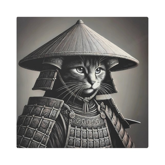 Stoic Samurai Cat Metal Print (Front)