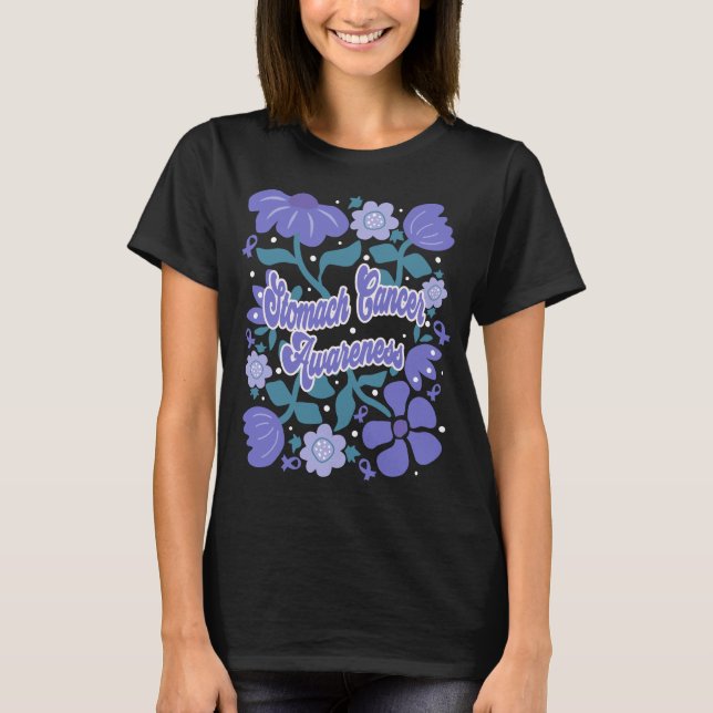 Stomach Cancer Awareness Flowers & Ribbons T-Shirt (Front)