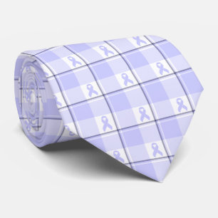 Stomach Cancer Awareness Plaid Periwinkle Ribbon Neck Tie