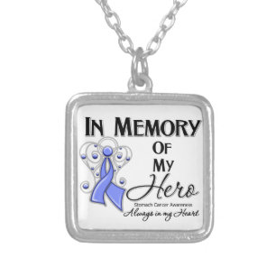 Stomach Cancer In Memory of My Hero Silver Plated Necklace