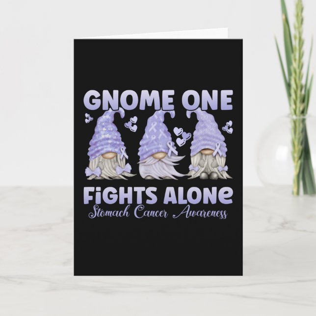 Stomach Cancer Periwinkle Blue Ribbon Gnome Card (Front)