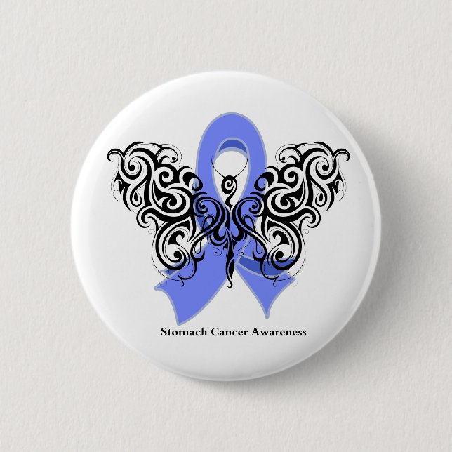Stomach Cancer Tribal Butterfly Pinback Button (Front)