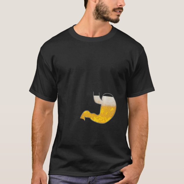 Stomach Full Of Beer  Pub Party Tummy Belly Humour T-Shirt (Front)
